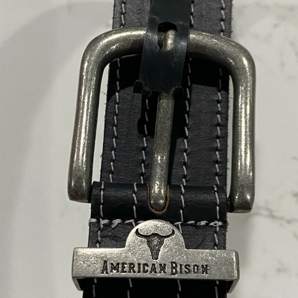American Bison Black 100% Genuine Leather Stitched Western Belt Men’s Sz 40 NWT